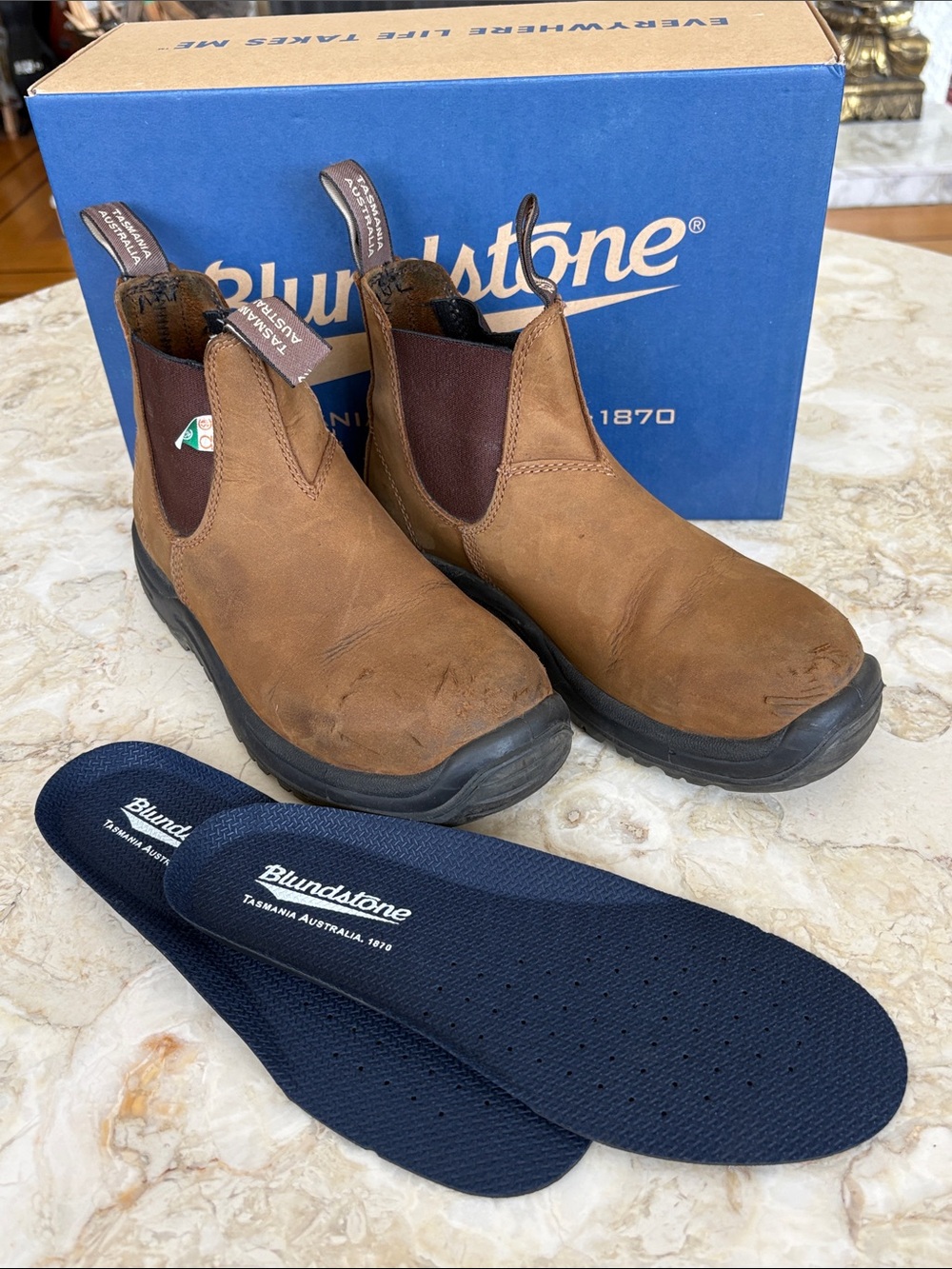 Blundstone Work & Safety #164 Steel Toe Leather Chelsea Work Boots Saddle Brown